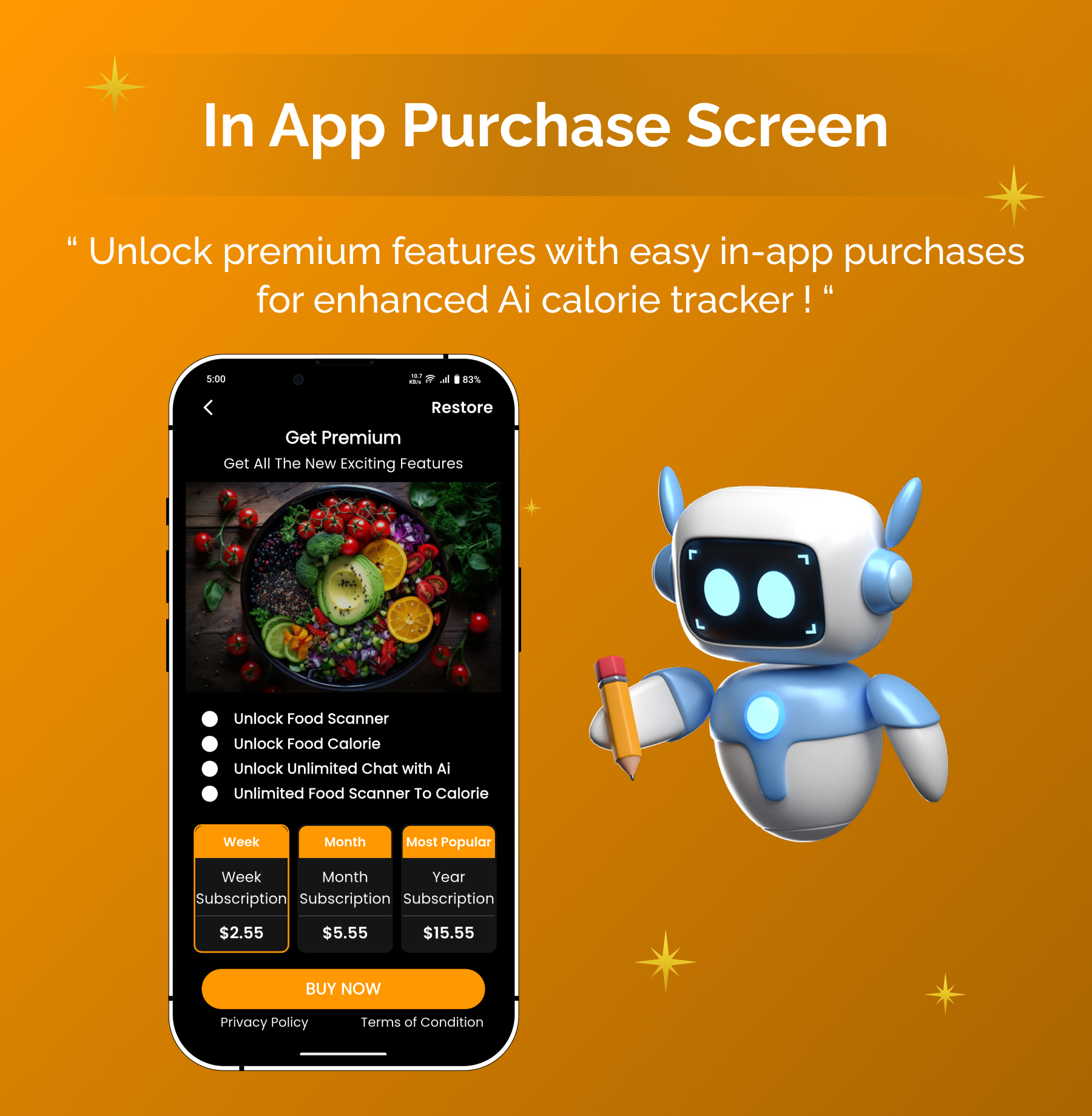 Cal  AI  Pulse | Calorie & Food Tracker | Flutter Android/iOS Full Application | Premium Plans - 12